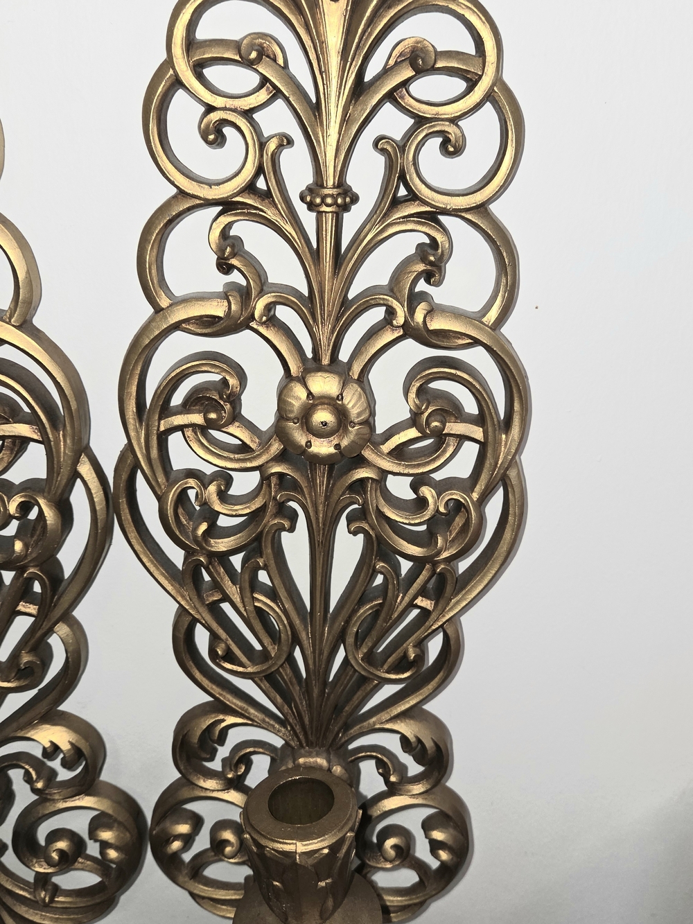 Set of 2 VTG Burwood Products Syroco Gold Hollywood Regency Wall Candle Sconces. - Picture 5 of 13